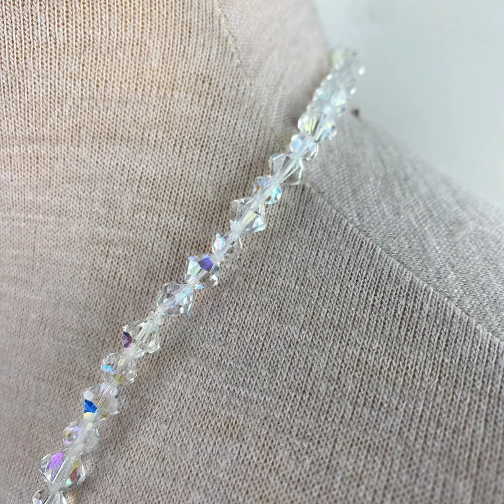 Vintage AB Aurora Borealis Faceted Glass Bead Necklace 34" - Picture 8 of 10